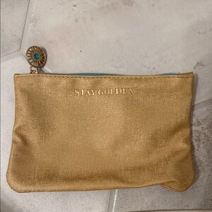 ipsy Metallic Gold 'Stay Golden' Zip Pouch with Turquoise Accent